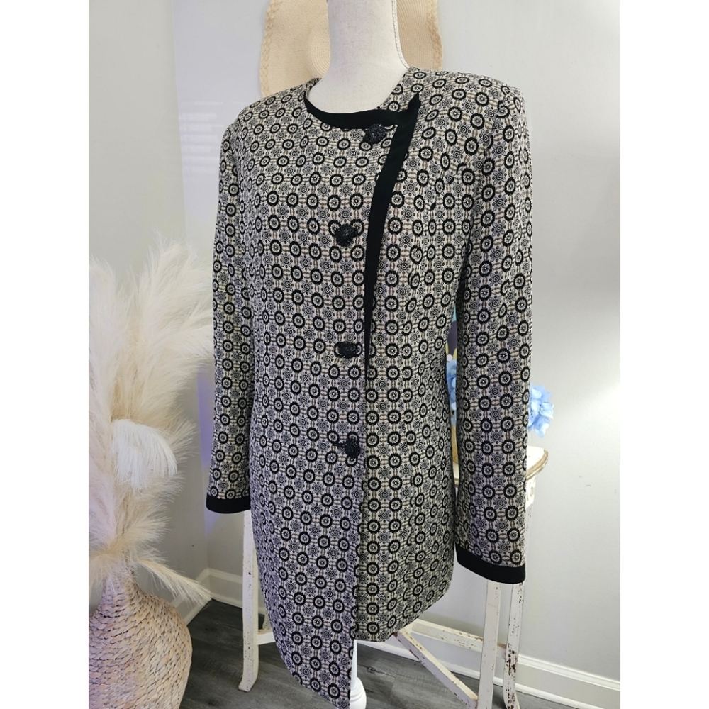 Stylish Clara Clara Black Gold Metallic Round Neck Asymmetrical Jacket Blazer